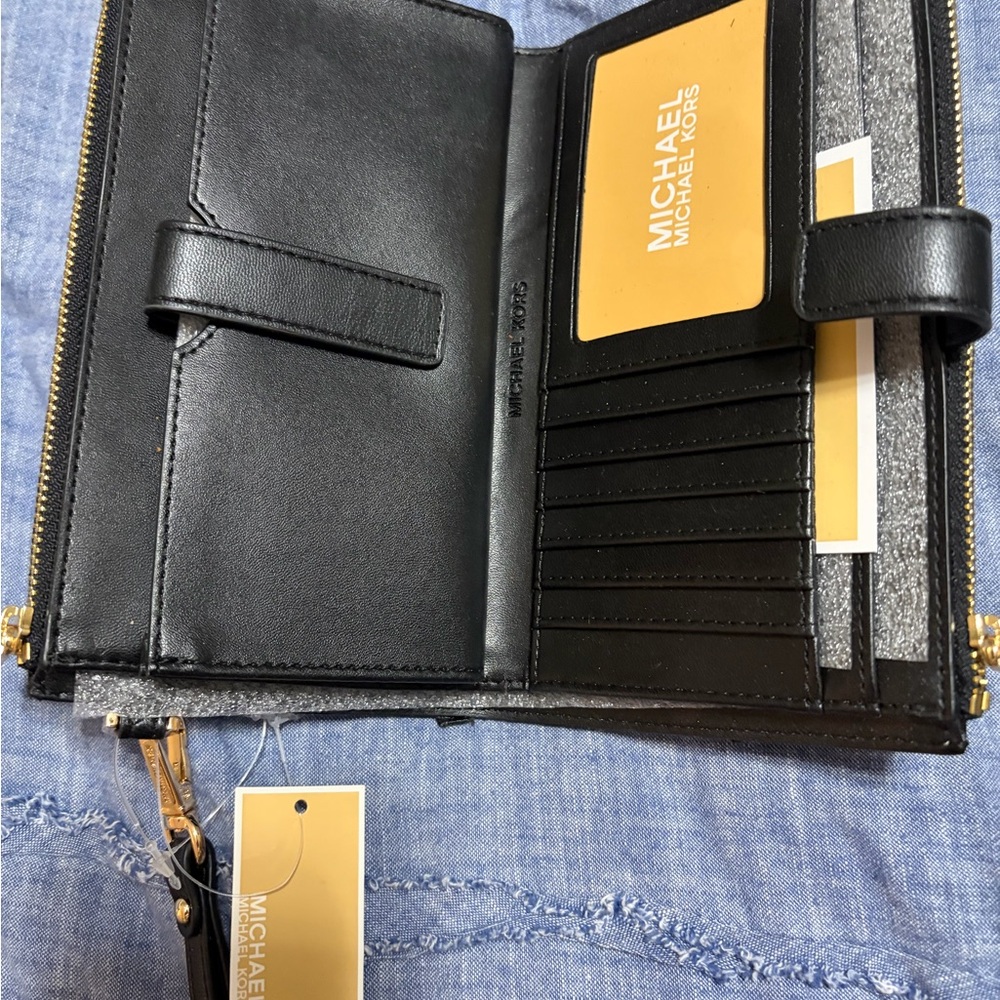 Michael Kors Black and Gold Leather Card Holder